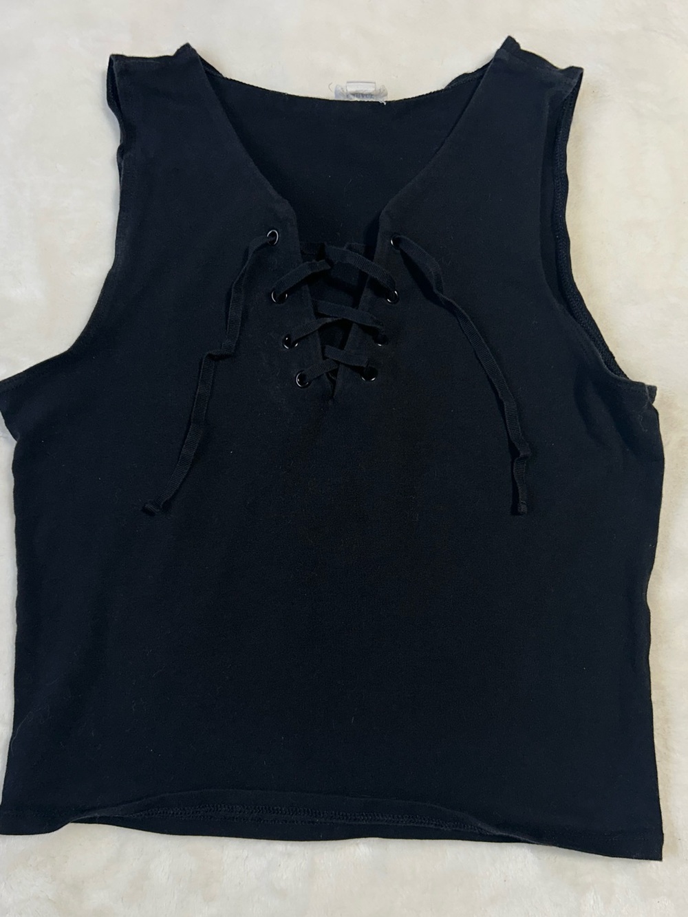Black Lace-Up Sleeveless Cropped Tank Top